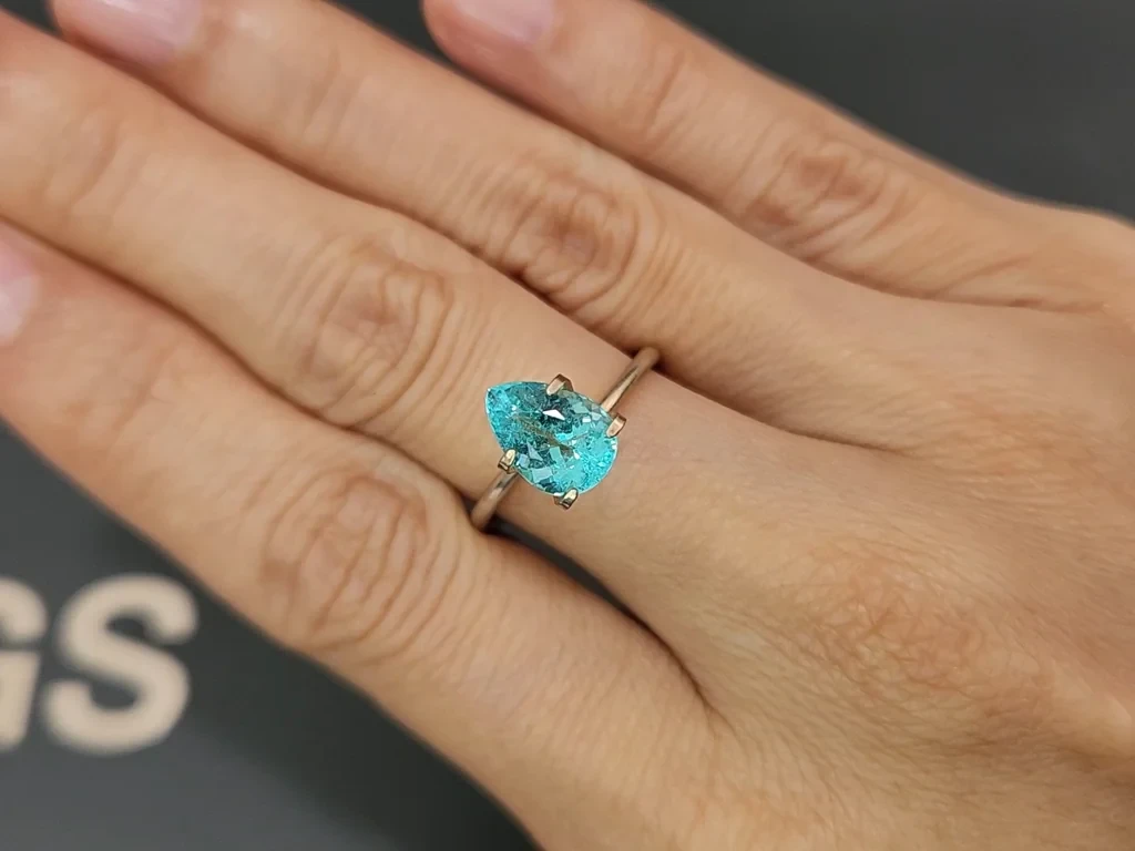 Neon greenish blue Paraiba tourmaline pear cut 1.91 carats, Afghanistan Image №5