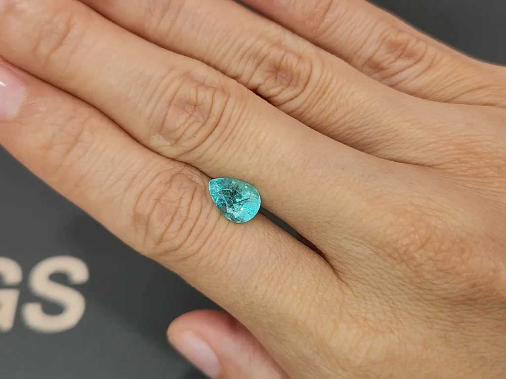 Neon greenish blue Paraiba tourmaline pear cut 1.91 carats, Afghanistan Image №2