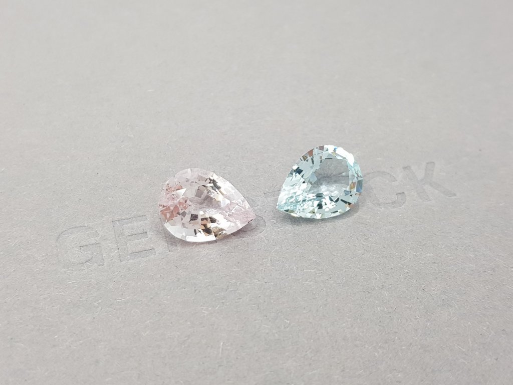 Contrasting pair of aquamarine and pear cut morganite 5.86 ct, Africa Image №2