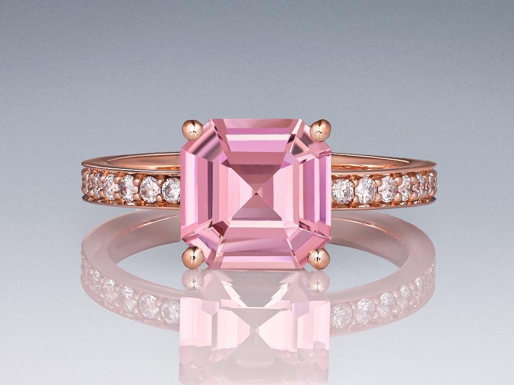 Ring with pink tourmaline 2.00 ct and diamonds in 18K rose gold Image №1