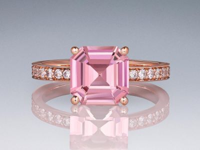 Ring with pink tourmaline 2.00 ct and diamonds in 18K rose gold photo