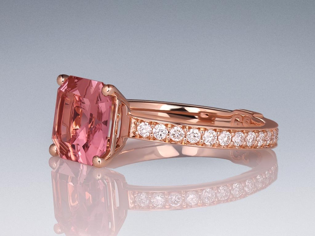 Ring with pink tourmaline 2.00 ct and diamonds in 18K rose gold Image №3