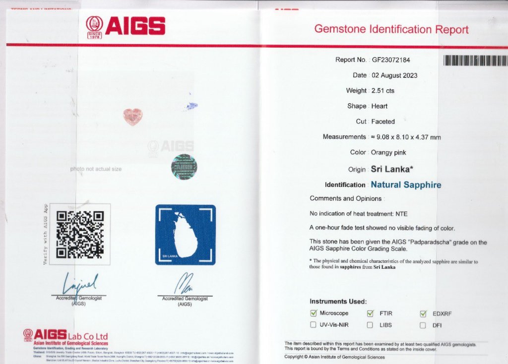 Saphir Padparadscha taille cœur non traité, 2,51 ct, Sri Lanka Image №4