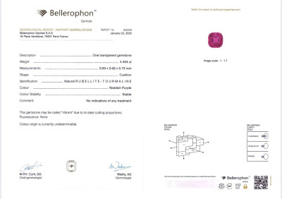 Certificate Pendentif en or blanc 18 carats serti d'une rubellite de 4,49 carats et de diamants
