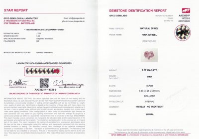 Certificate Heart cut pink spinel 2.07 ct, Burma