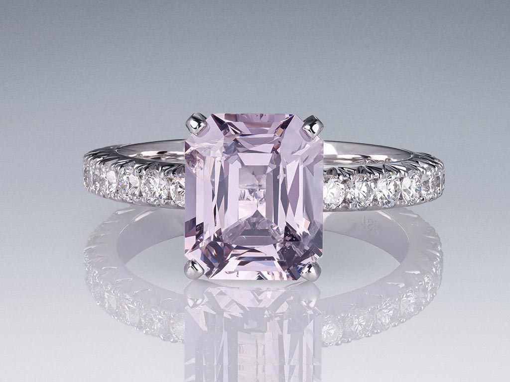 Ring with 3.09 ct pink spinel and diamonds in 18K white gold Image №1
