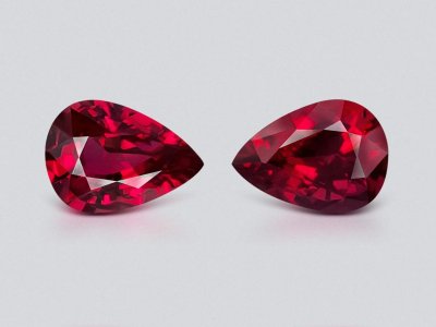 Pair of Pigeon Blood rubies in pear cut 1.91 carat, Mozambique photo