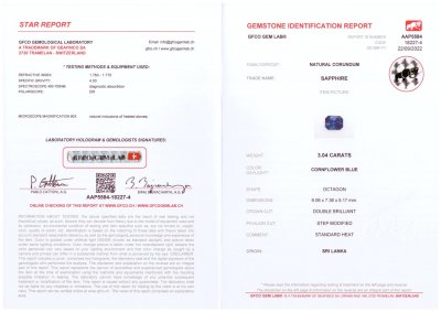 Certificate Radiant Cut Cornflower Blue Sapphire 3.04 ct