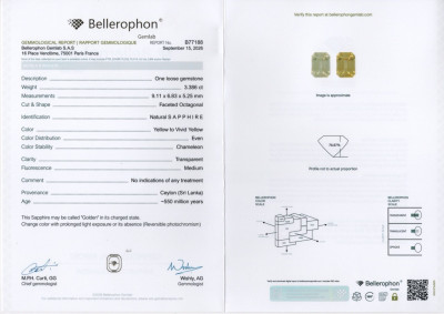 Certificate Une paire de saphirs non chauffés Golden Yellow à taille octogonale 6,40 carats, Sri Lanka
