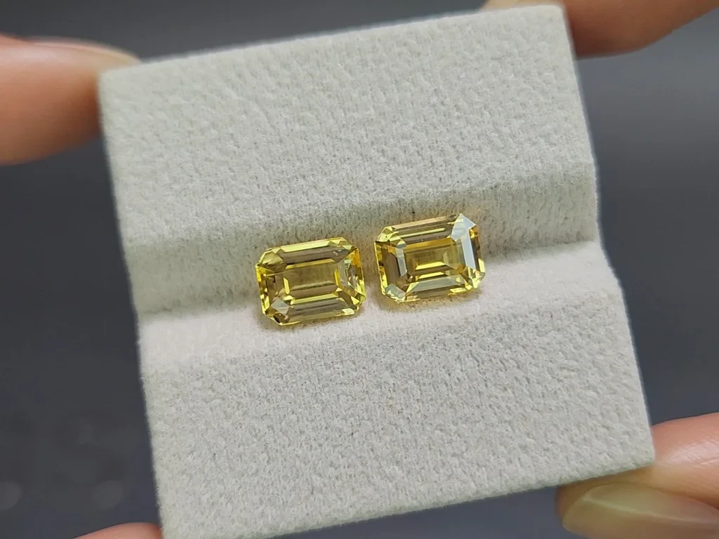 Une paire de saphirs non chauffés Golden Yellow à taille octogonale 6,40 carats, Sri Lanka Image №5