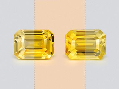 Une paire de saphirs non chauffés Golden Yellow à taille octogonale 6,40 carats, Sri Lanka photo