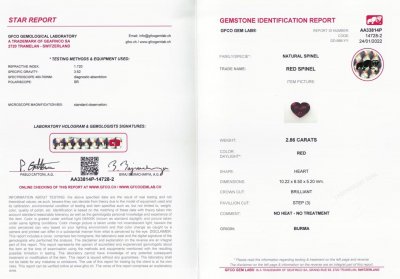Certificate Red spinel in heart shape 2.86 ct, Burma