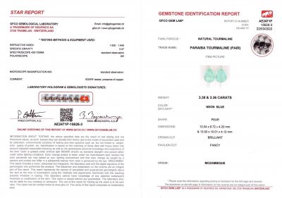 Certificate Pair of Paraiba pear cut tourmalines 6.74 ct, Mozambique