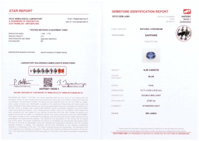 Certificate Oval cut sapphire from Sri Lanka 6.05 ct