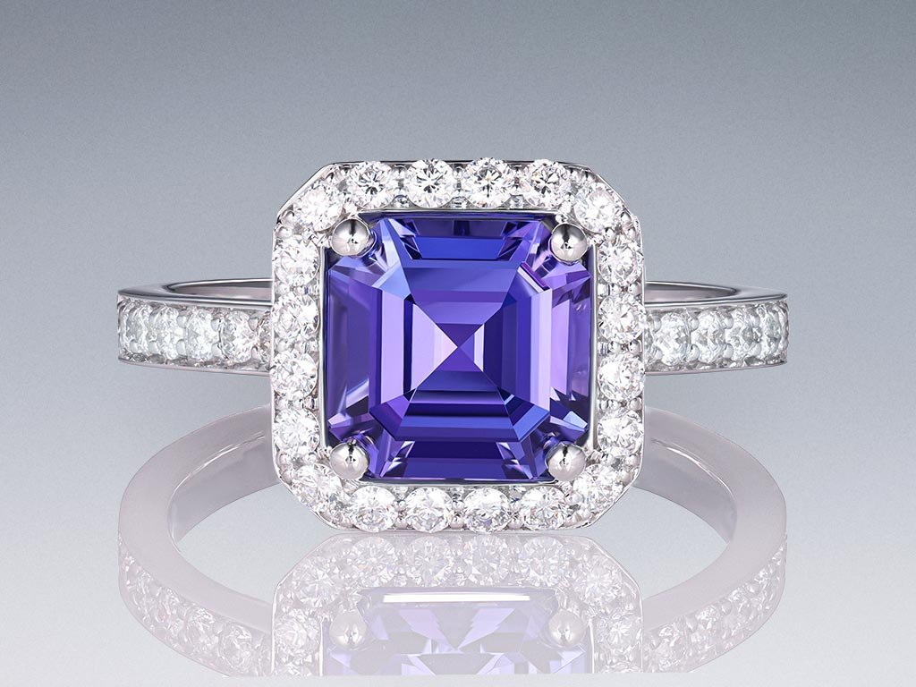 Ring with natural tanzanite 2.24 ct and diamonds in 18K white gold Image №1