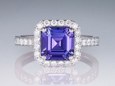 Ring with natural tanzanite 2.24 ct and diamonds in 18K white gold photo
