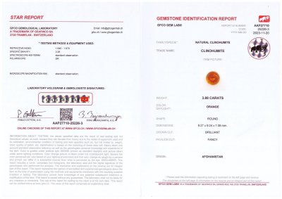 Certificate Leuchtend orangefarbener Klinohumit 3,88 Karat, Kreisschliff, Afghanistan