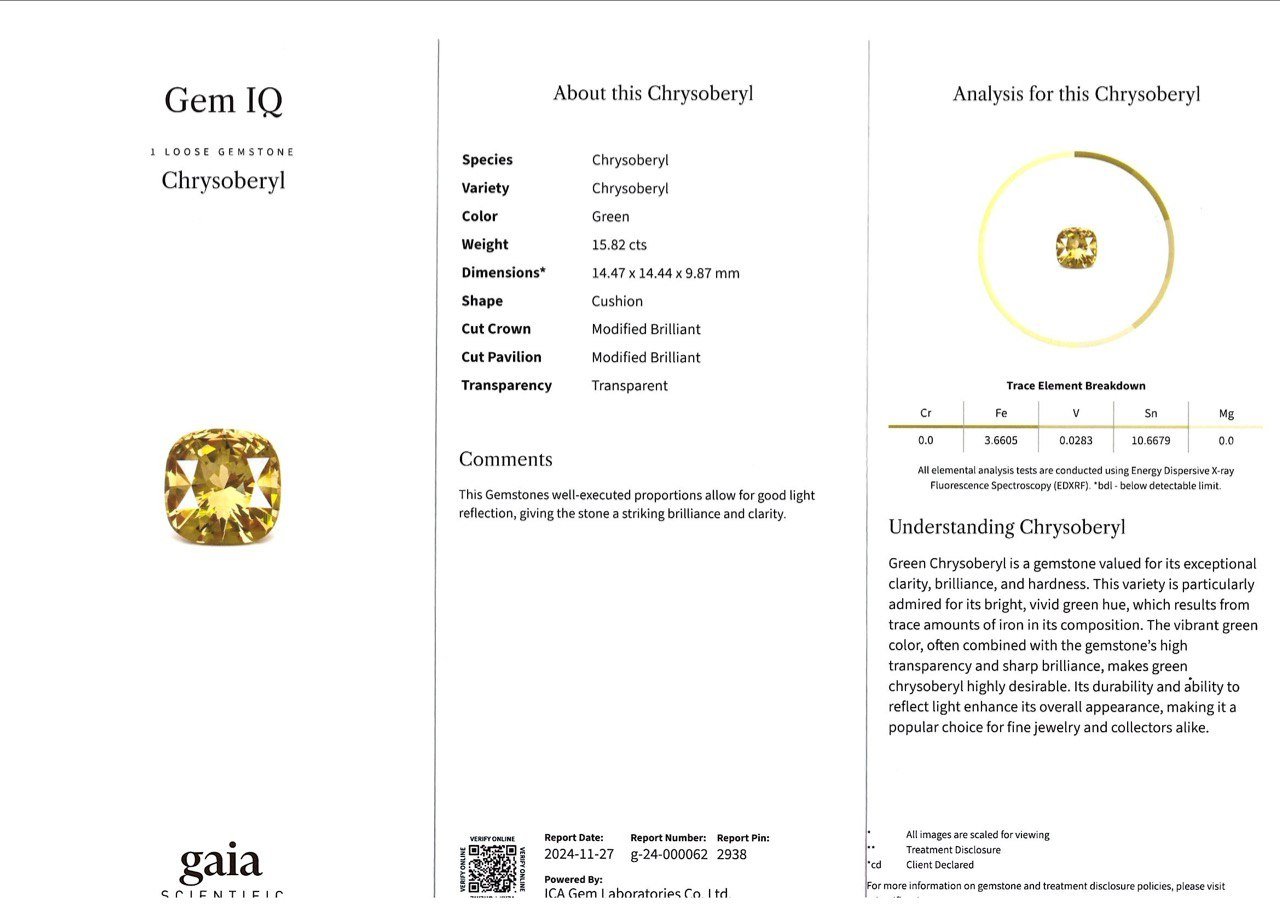 Crisoberilo amarillo talla cojín 15,82 quilates Image №6