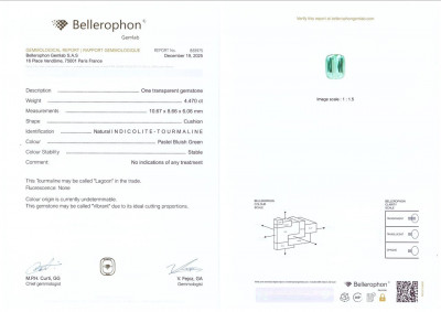 Certificate Turmalin Lagunen kissenförmiger 4,47 karat, Afghanistan