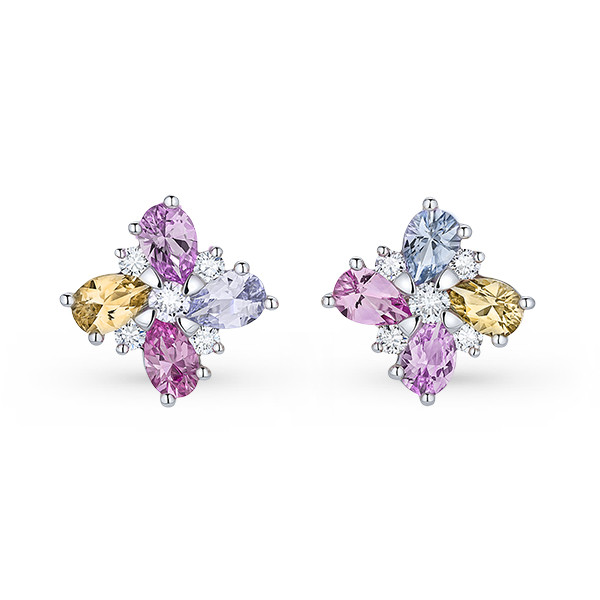 Ohrringe mit mehrfarbigen Saphiren (3,52 Karat) und Diamanten aus 18-karätigem Weißgold Image №1