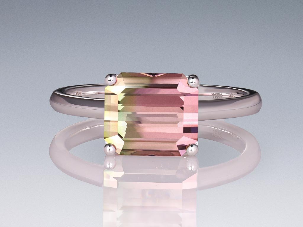 Ring with bi-color tourmaline 3.84 сt in 18K white gold Image №1