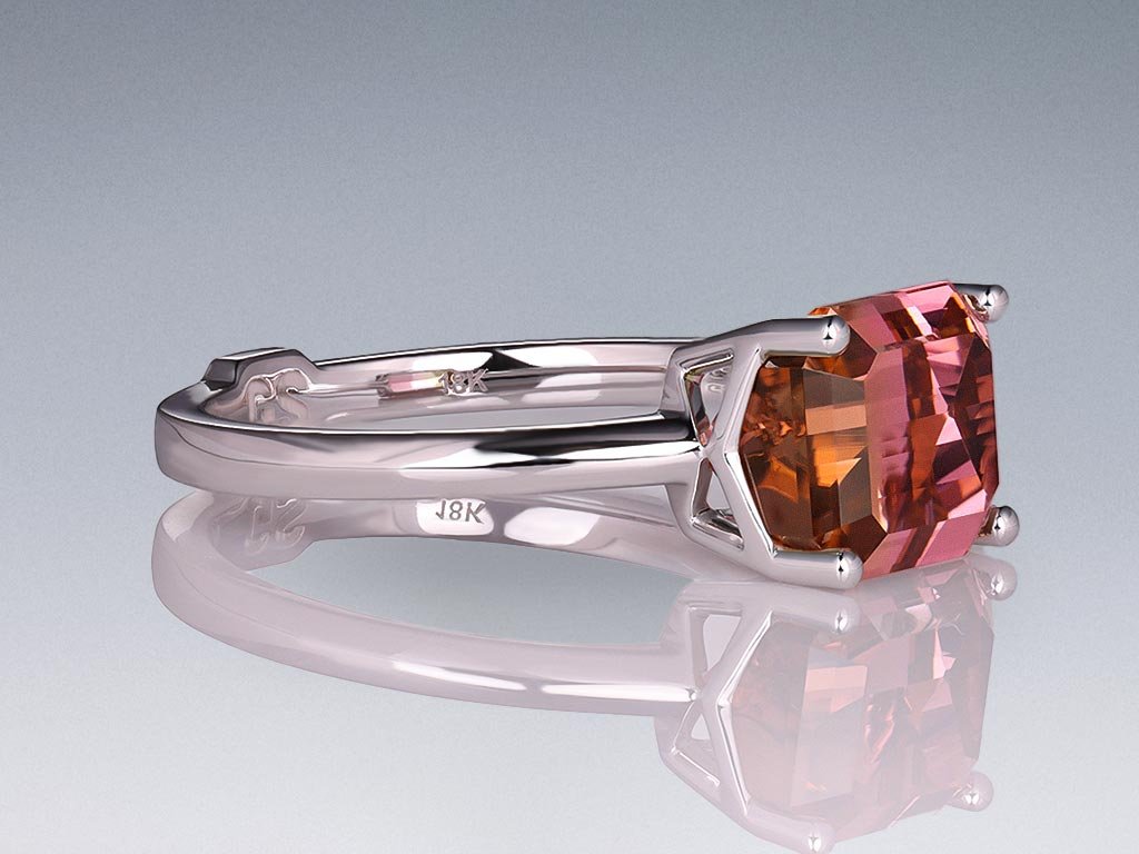 Ring with bi-color tourmaline 3.84 сt in 18K white gold Image №2