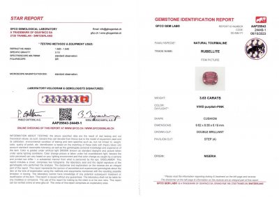 Certificate Rubellite taille coussin rouge-rose 3,63 carats, Nigeria