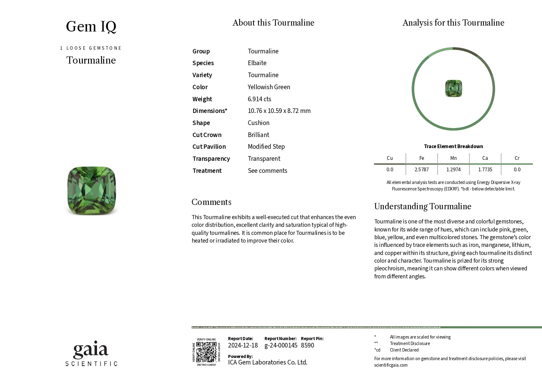 Green cushion cut tourmaline 6.91 carats, Africa Image №6