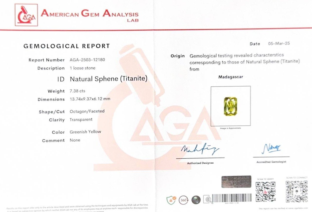 Sphen grün-gelber im кadiantschliff 7.38 carats, Madagaskar Image №6