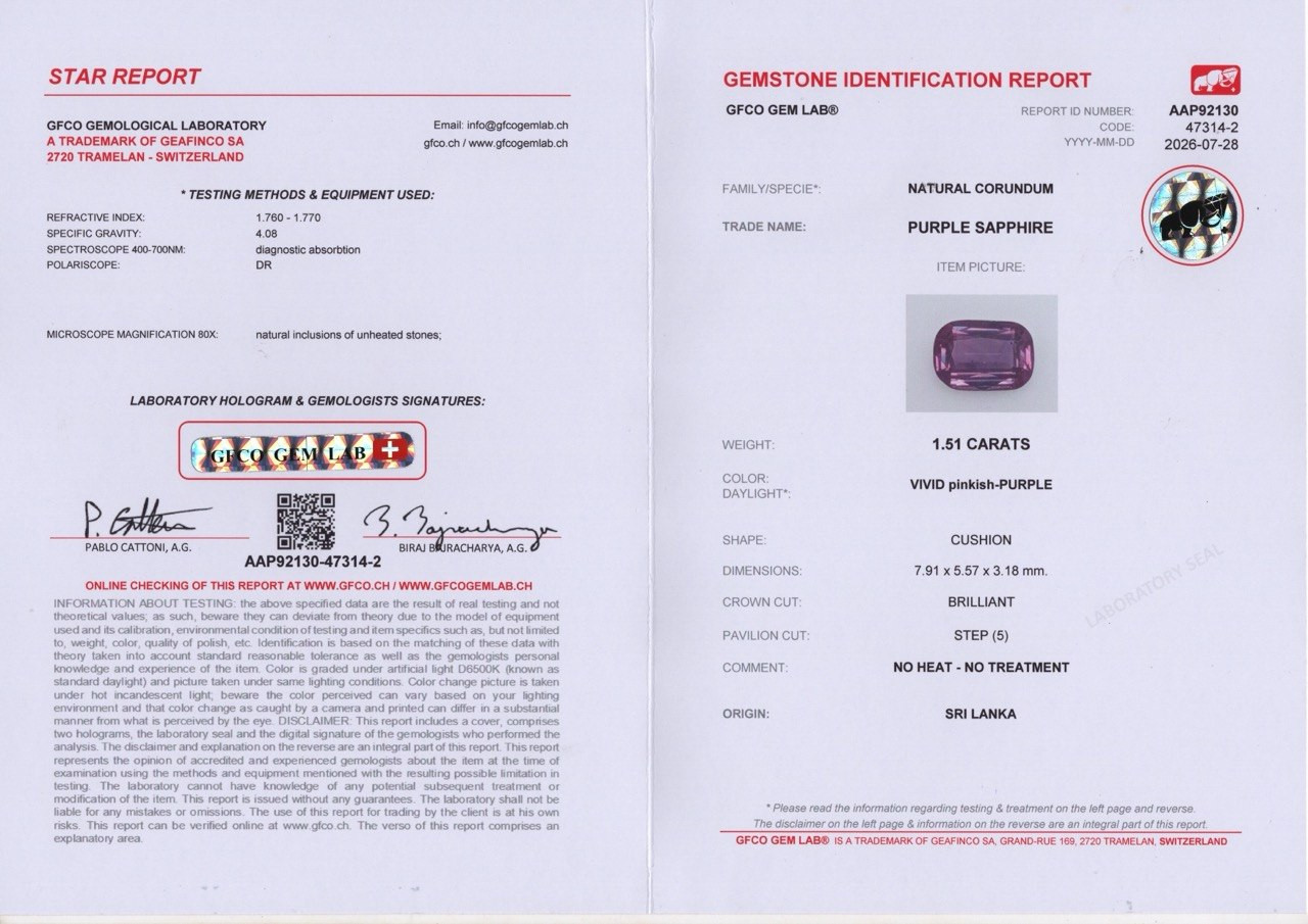 Unheated vivid purple sapphire cushion cut 1.51carats, Sri Lanka Image №6