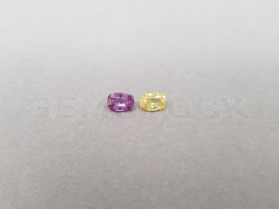 Pair of untreated purple and yellow cushion-cut sapphires 1.38 ct photo