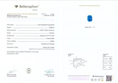 Certificate Zafiro azul intenso de talla cojín de 10,07 quilates, Sri Lanka