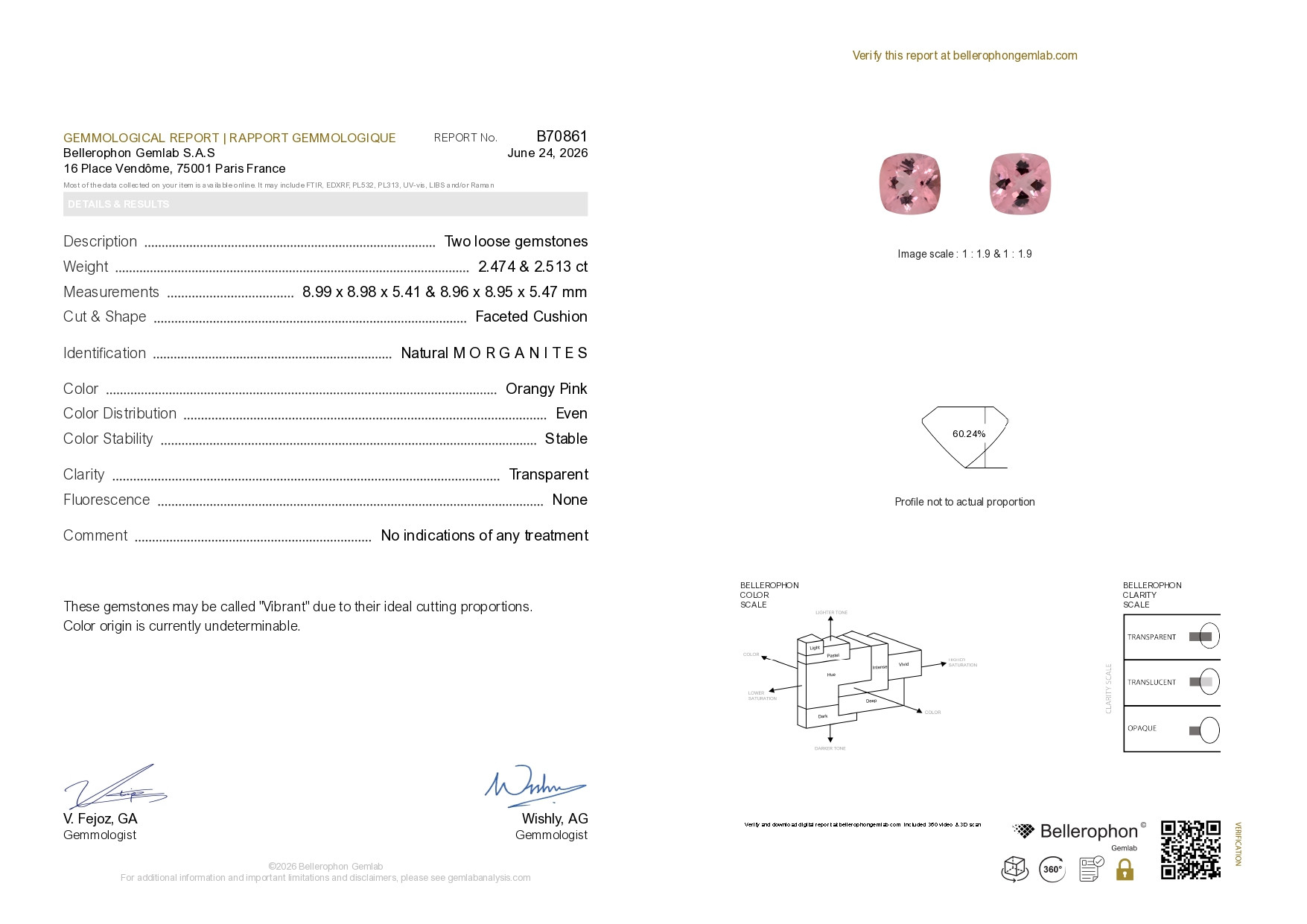 Une paire de morganites roses taillées en coussin 4,99 carats, Afrique Image №8