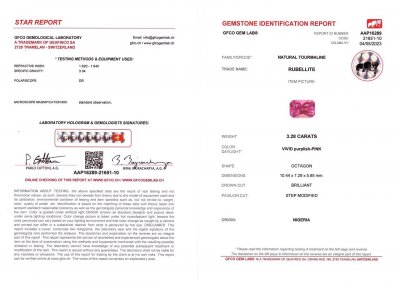Certificate Rare hot pink radiant cut rubellite 3.28 ct, Nigeria