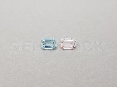Contrasting pair of morganite and aquamarine in octagon cut 2.98 ct photo