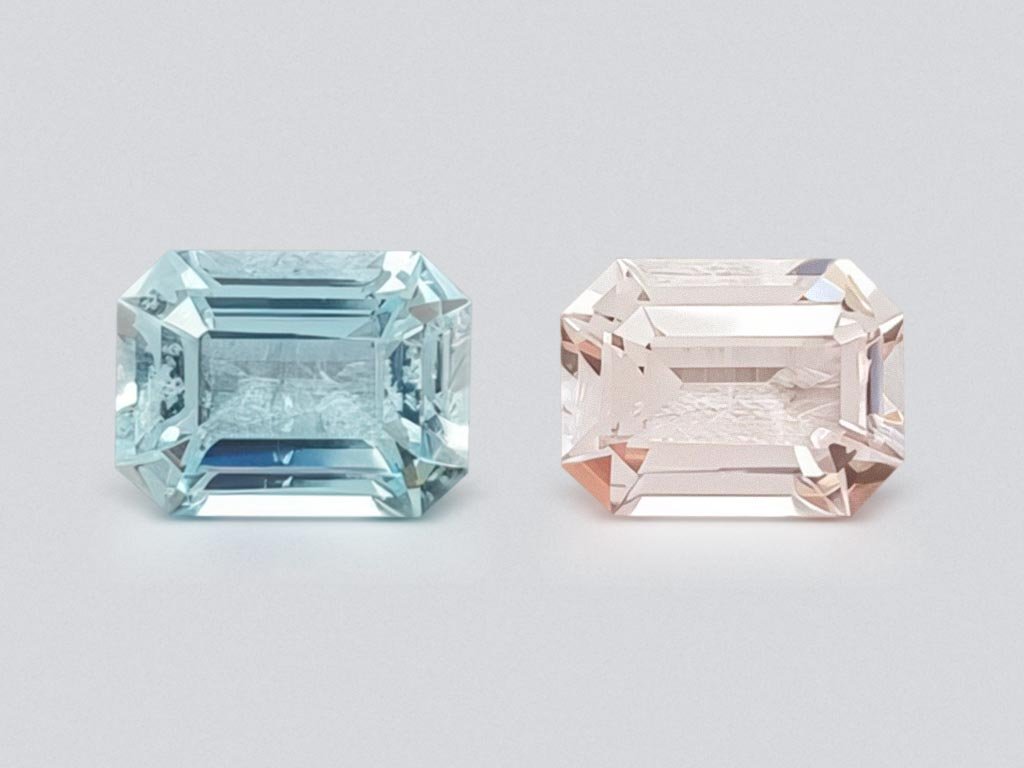 Contrasting pair of morganite and aquamarine in octagon cut 2.98 ct Image №1