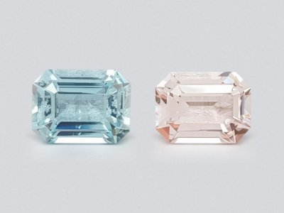 Contrasting pair of morganite and aquamarine in octagon cut 2.98 ct photo