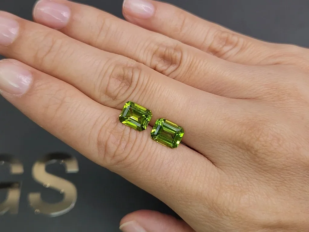 Par de peridotos de Birmania, talla octágono de 4,69 quilates Image №2