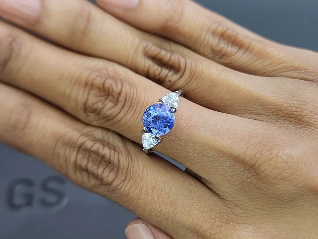 Saphir bleu rond non chauffé de 3,26 carats, Sri Lanka Image №5