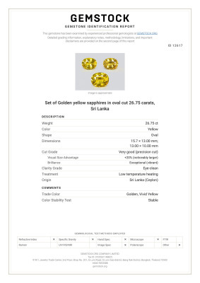 Certificate Ensemble de saphirs jaunes de taille ovale 26,75 carats, Sri Lanka