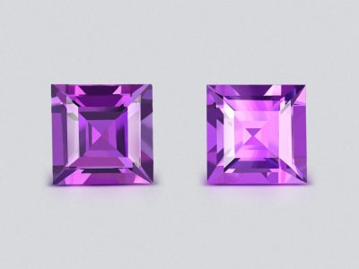 Pair of intense violet amethysts in square shape 8.91 carats photo