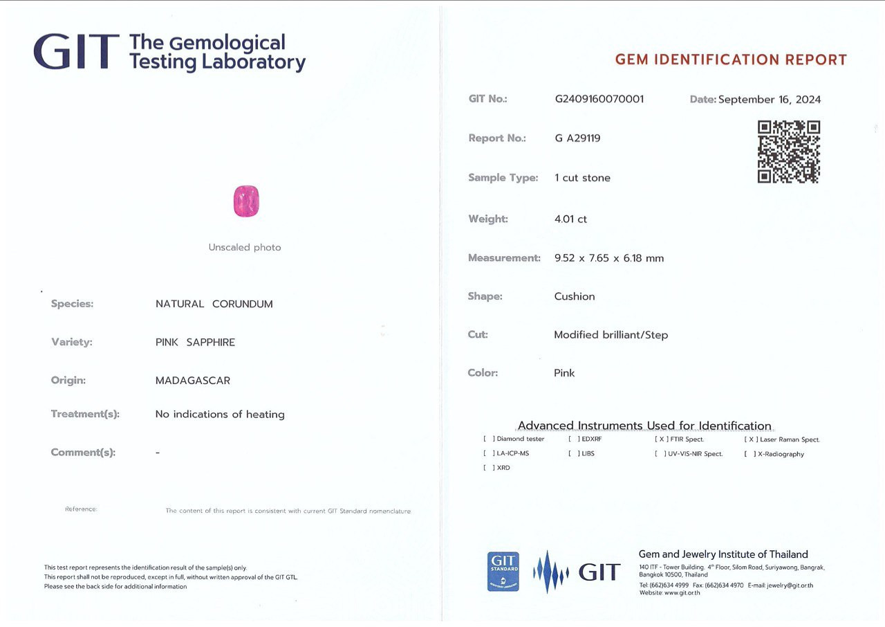 Unheated pink sapphire cushion cut 4.01 carats, Madagascar  Image №6