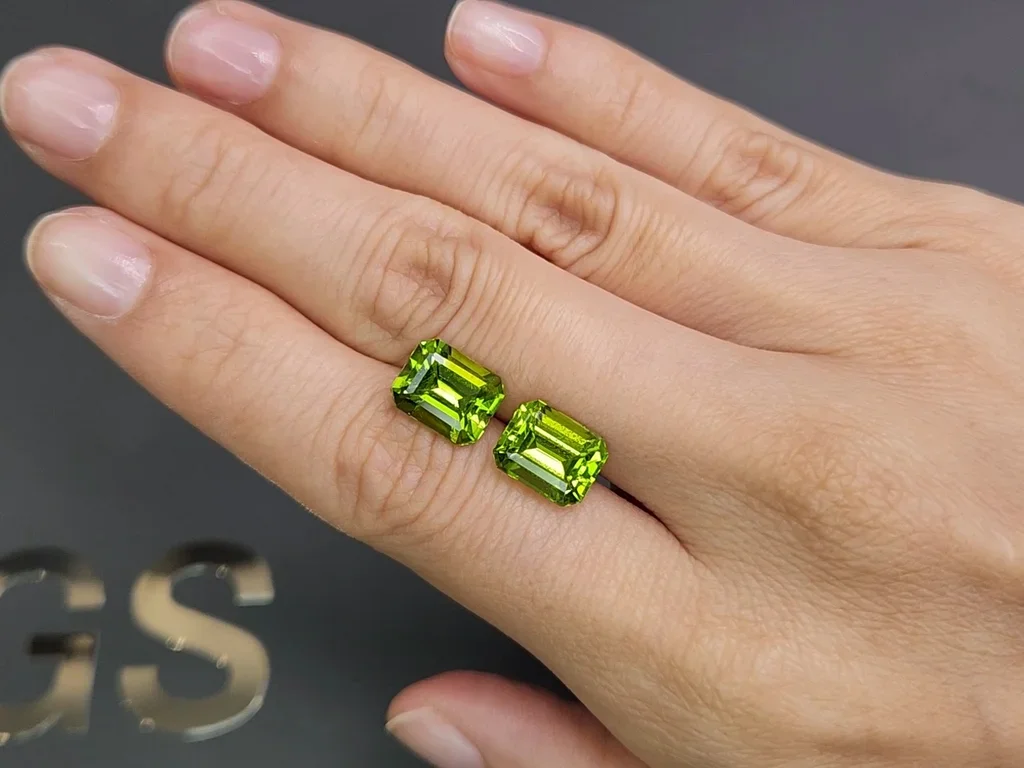 Par de peridotos de Birmania, talla octágono de 7,70 quilates  Image №2