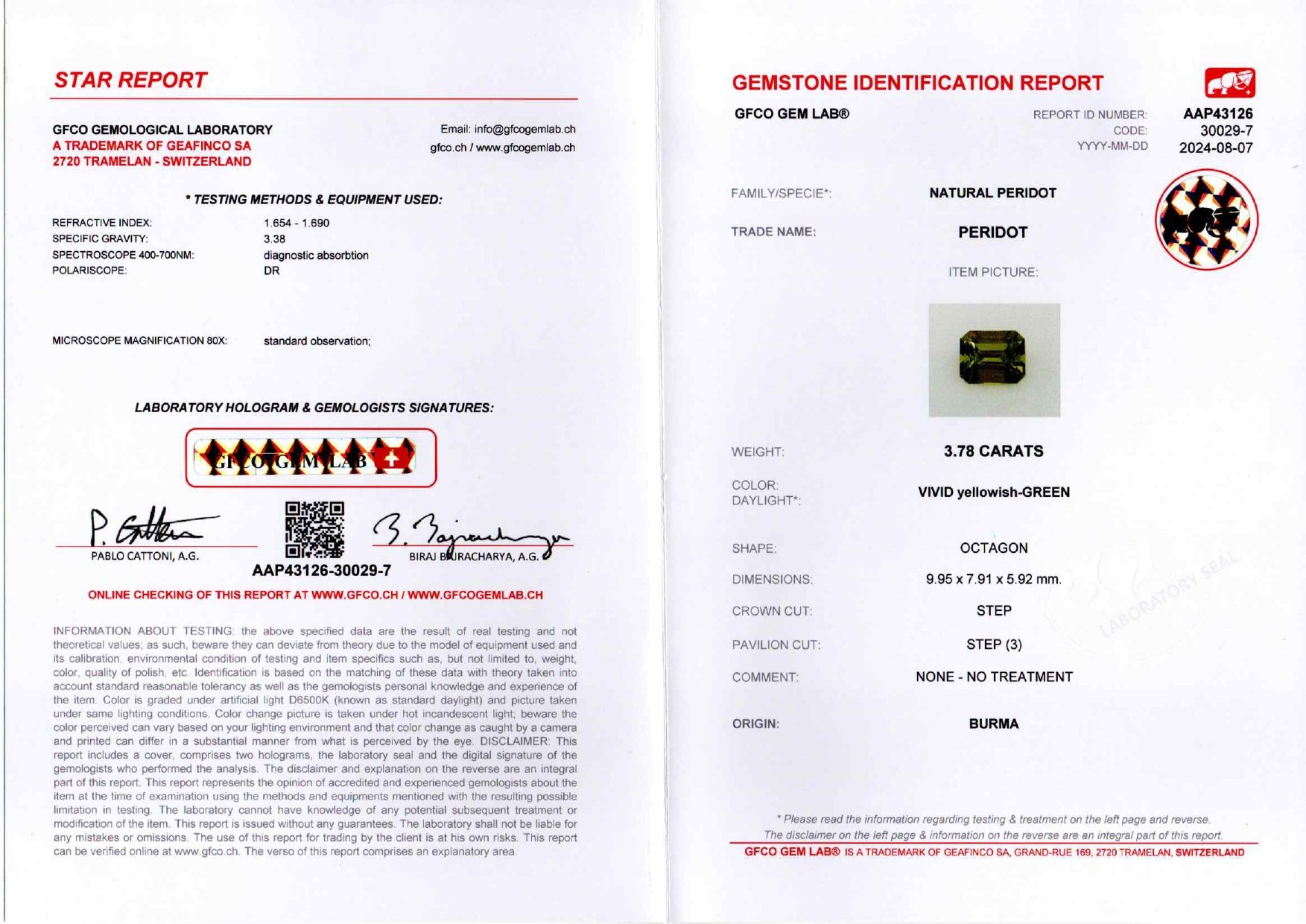 Par de peridotos de Birmania, talla octágono de 7,70 quilates  Image №6