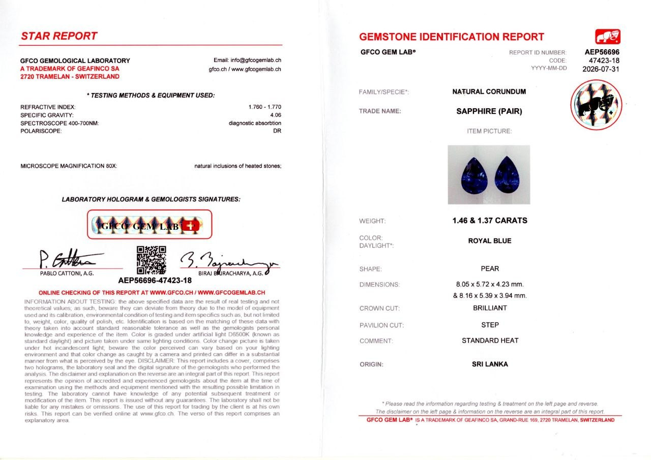 Pair of sapphires Royal Blue pear shaped  2.83 carats, Sri Lanka Image №5
