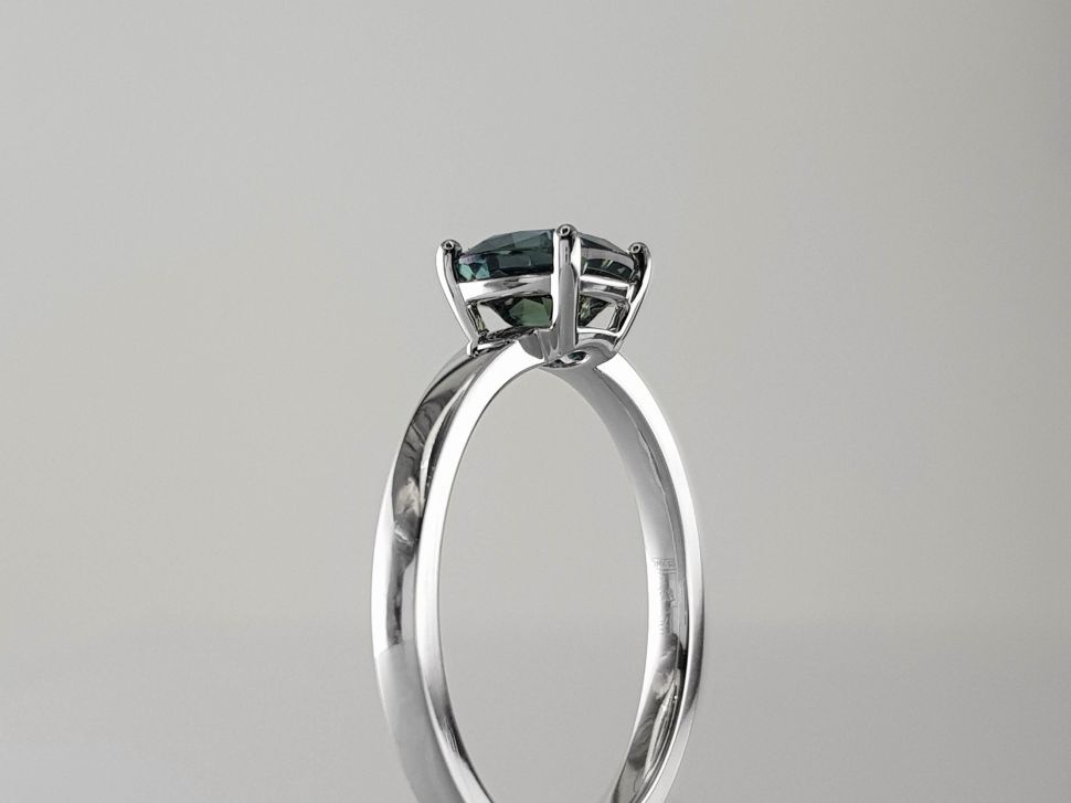 Ring with untreated Teal sapphire 1.28 ct  in 18K white gold Image №4