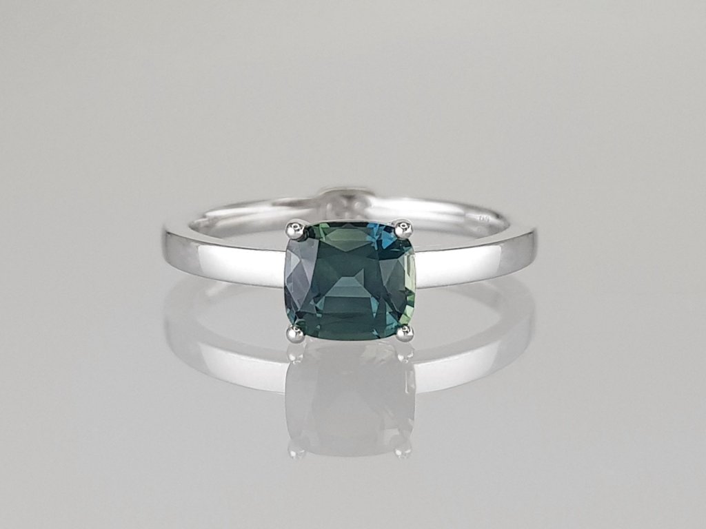 Ring with untreated Teal sapphire 1.28 ct  in 18K white gold Image №1