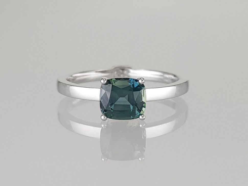 Ring with untreated Teal sapphire 1.28 ct  in 18K white gold Image №1