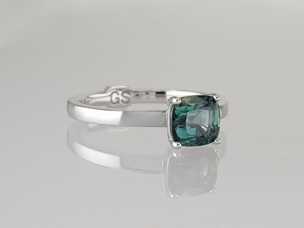 Ring with untreated Teal sapphire 1.28 ct  in 18K white gold Image №3