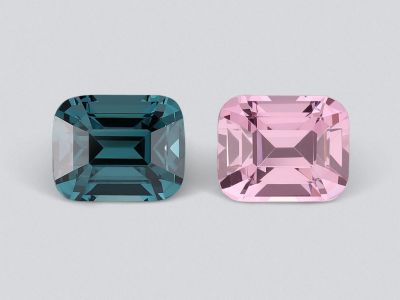 Pair of blue-green and pink spinels in cushion cut 2.95 ct, Burma photo